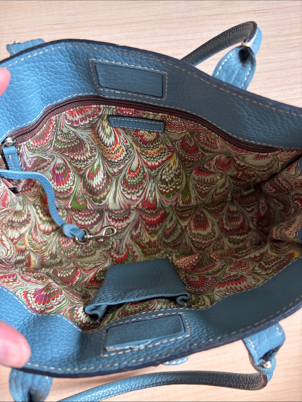 Dooney & Bourke Blue Pebbled Leather Mini Tassel Handbag Purse - Picture 7 of 11